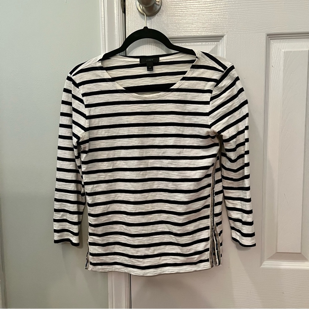 J. Crew Navy and White Stripped Top with sequin detail